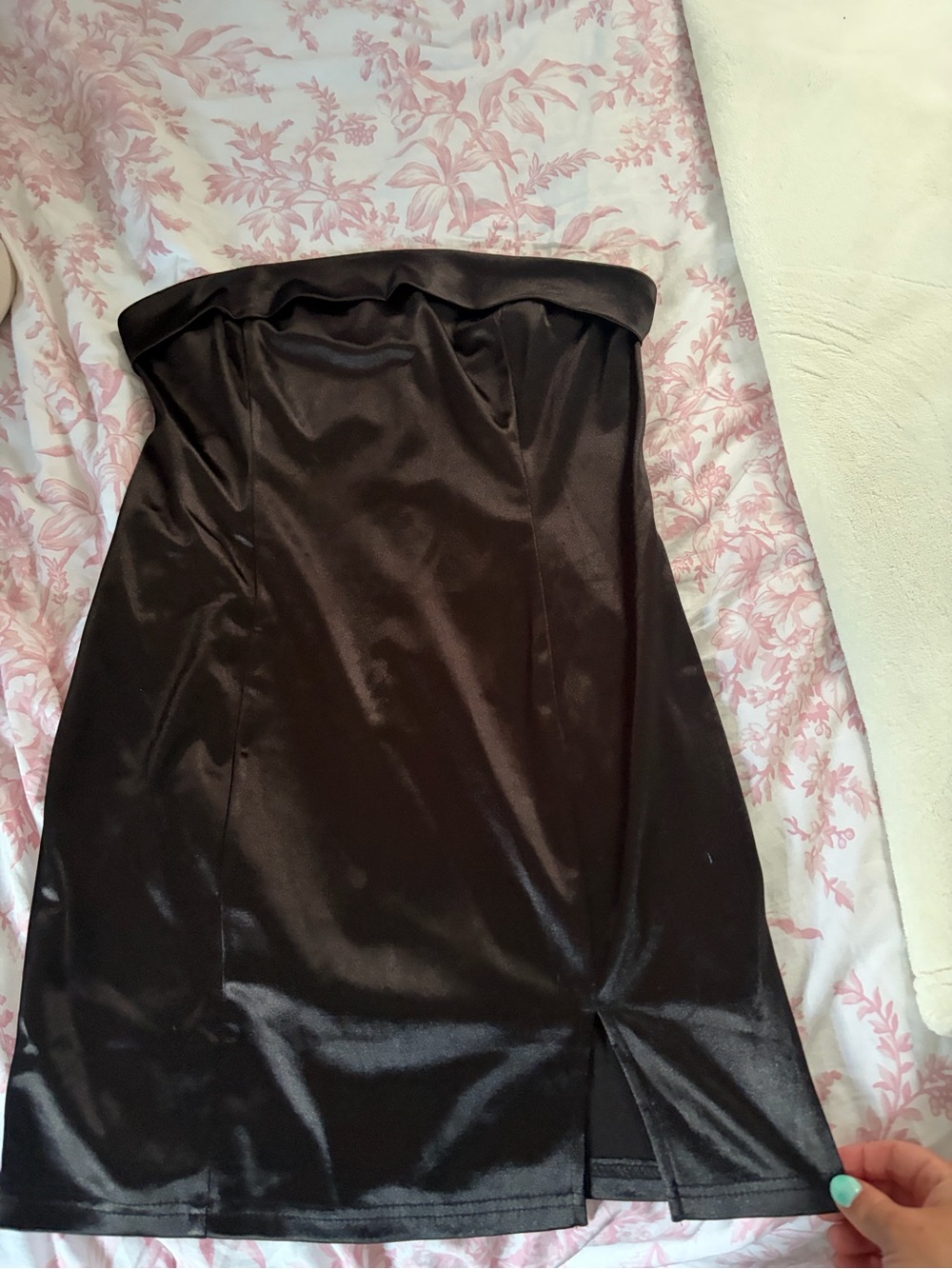 Strapless Black Satin Mini Dress